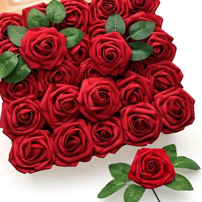 25/10PCS Artificial Flowers Red Rose Real Looking Fake Roses