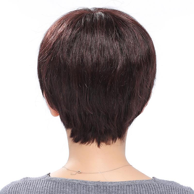 新款直销仿真发丝假发女短发斜刘海中老年假发真发套中年女士短直