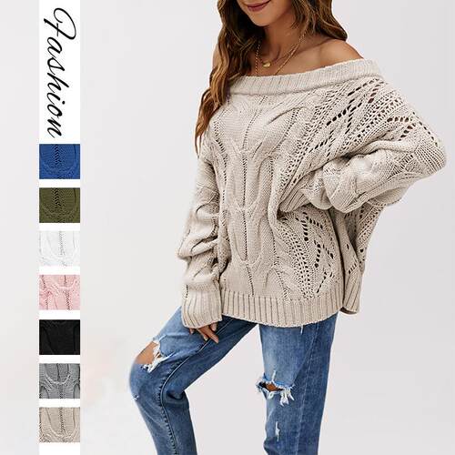 Off shoulder plus size knit sweater with a one neck
