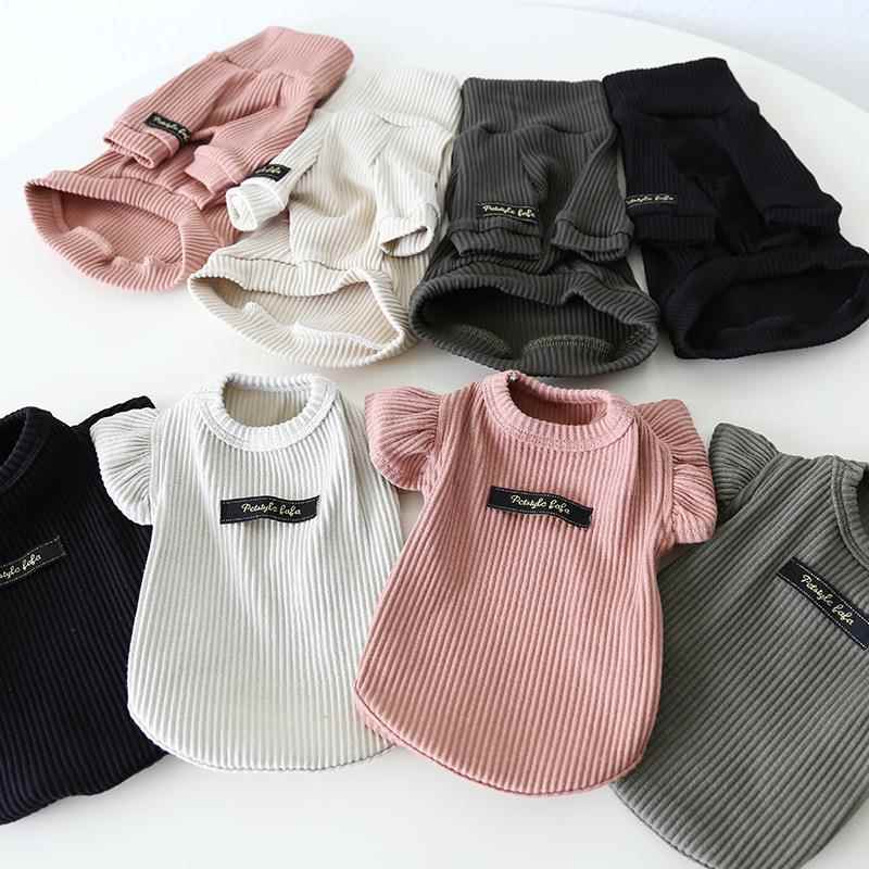 秋冬新款 翻领飞袖打底衫坑条高领猫咪服装宠物衣服