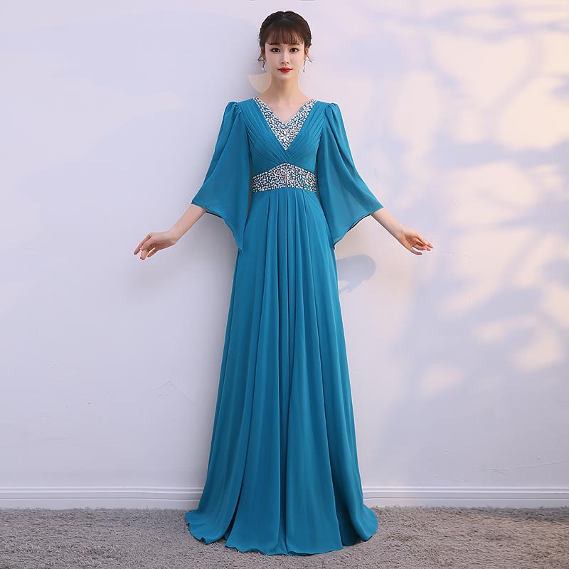 大合唱团演出服女长裙款朗诵红新歌表演小尖袖赛比指礼服挥学生合