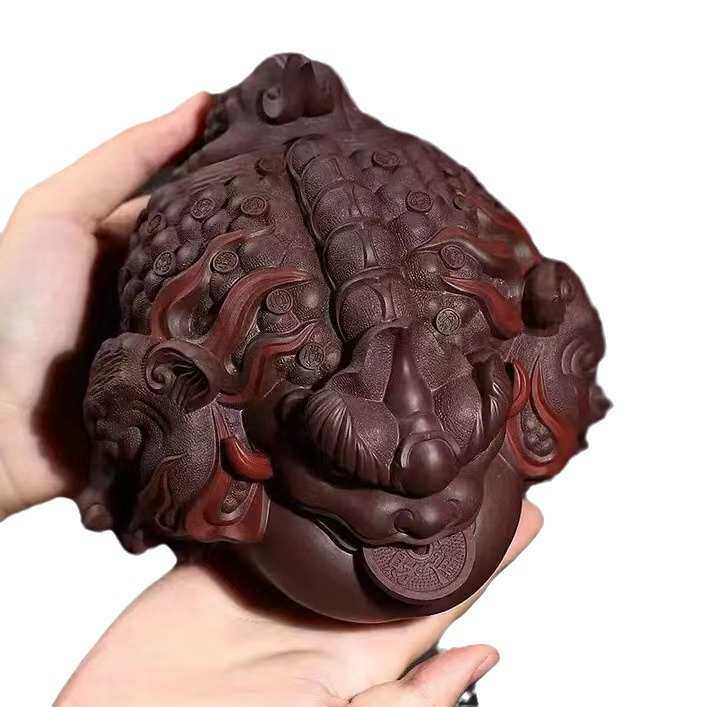 精品宜兴大号茶宠摆件可养原矿紫泥茶具手工紫砂三足金蟾