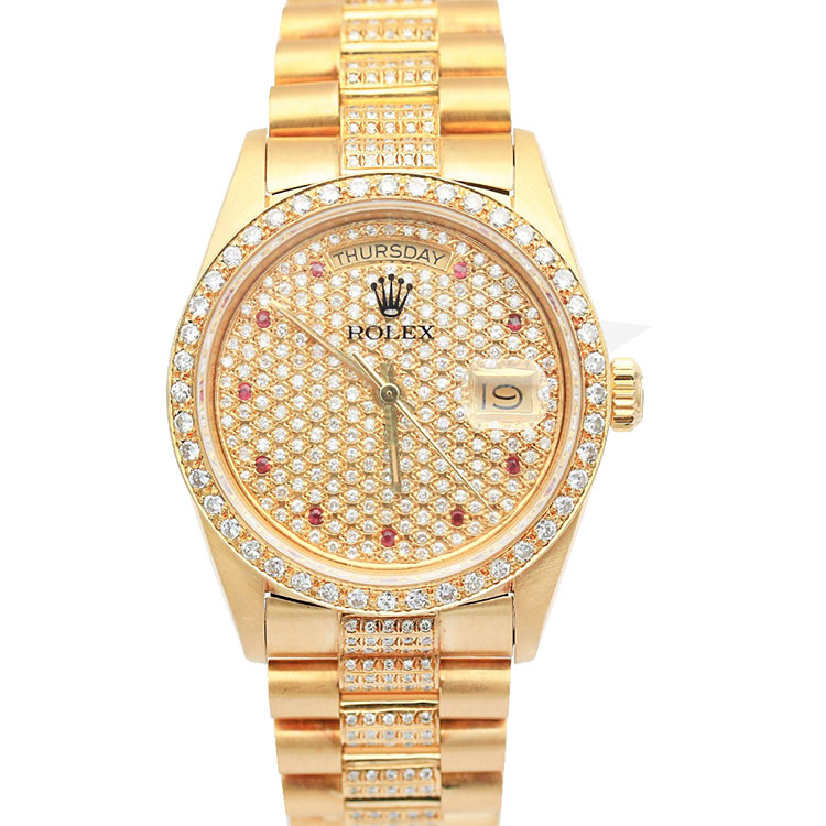 正品[9.8新]劳力士星期日历后镶钻自动机械男表18038