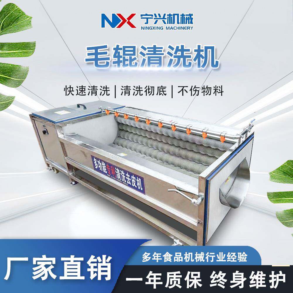 宁兴多功能紫薯毛刷清洗机全自动甜菜清洗设备小型毛辊清洗机