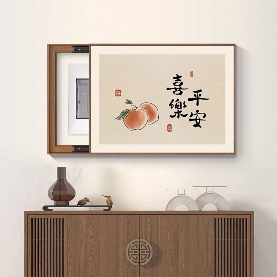 爆款新中式电表箱装饰画装修画好寓意招财免打孔遮挡配电箱推拉开图片