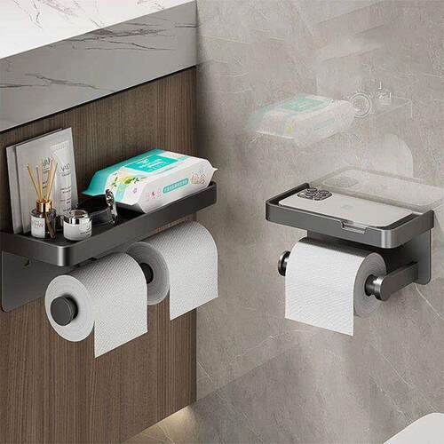 Large Toilet Paper Holder Wall-Mounted Paper Roll Holder Wit