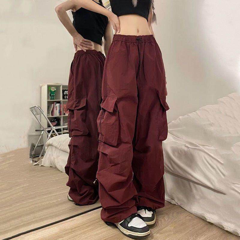 美式复古工装裤女秋冬街头嘻哈hiphop街舞高腰褶皱束脚哈伦拖地裤