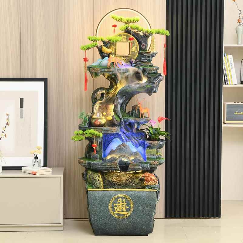 中假式山流水泉摆件客厅落地鱼循缸加湿器喷玄关阳台SBK招财环水