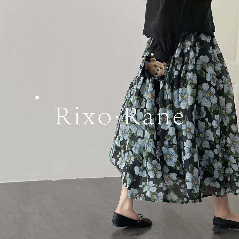 法国Rixo Rane温柔气质油画碎花半身裙春夏显瘦时尚棉麻纱A字裙