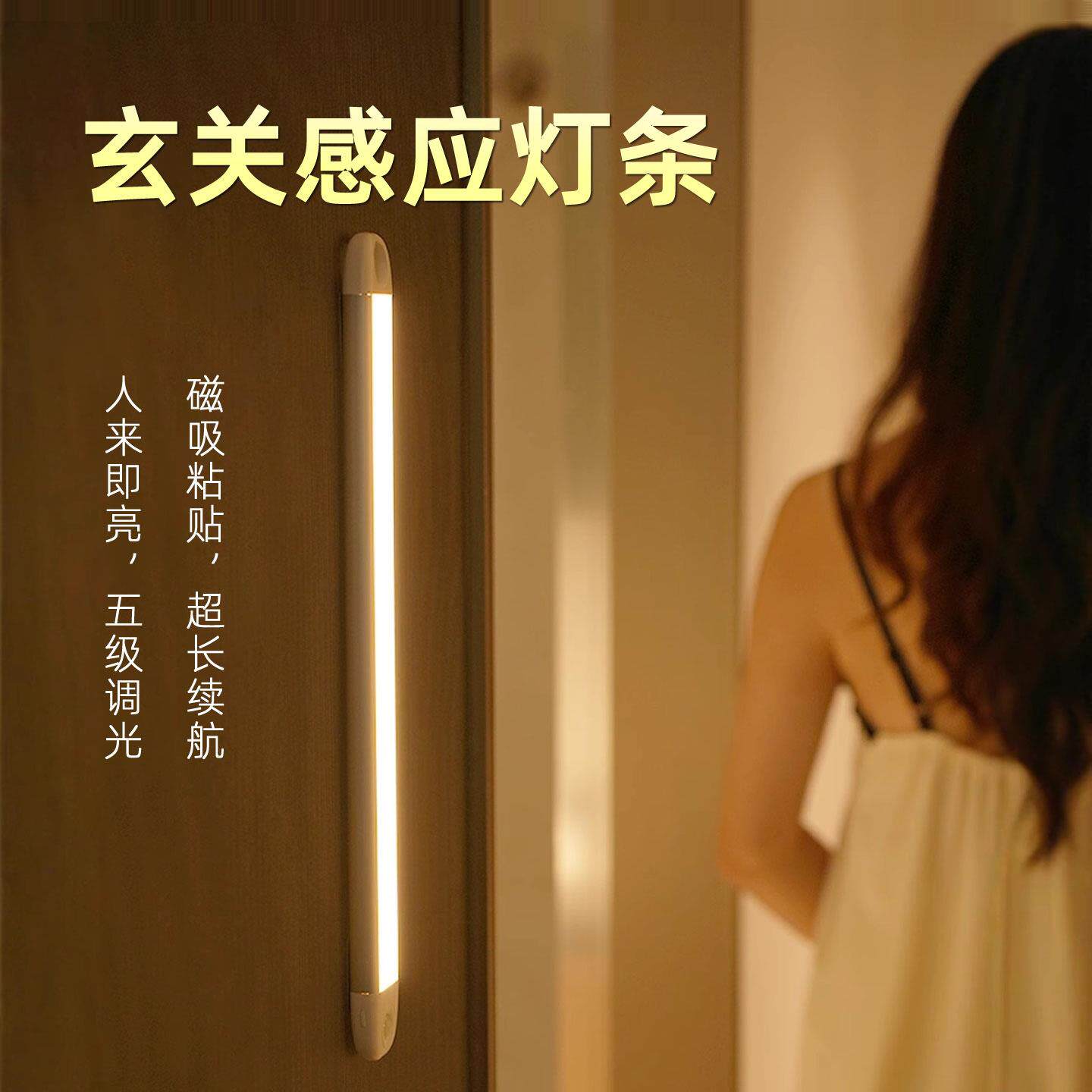 玄关鞋柜进门感应灯 入户磁吸免布线 线USB充电式超长续航LED灯条