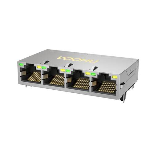 SYT414Q199DB2A2DPB057(POE+)四口 带灯带弹千兆集成 网络连接器