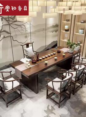 澳铂新中式茶台板实木大茶桌全套定WY231125制家功用茶桌多能喝泡