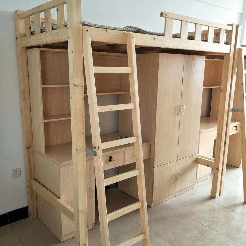 员工学宿舍木床上生铺床实详询带书桌衣柜上床下桌组公合寓床木床