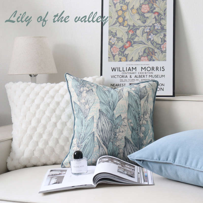 居言轻法式蓝色铃兰抱枕 轻奢沙发兔毛靠枕高级感样板间床头靠垫