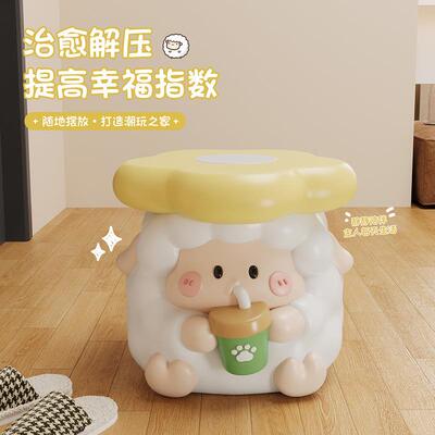 可创羊造型装饰客厅沙发SHDB3287边玄关矮绵凳换鞋凳意爱树脂装饰