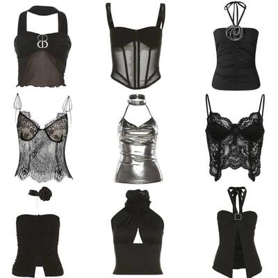Maemukilabe E-girl Gothic Grunge Black Crop Top Vintage Wome