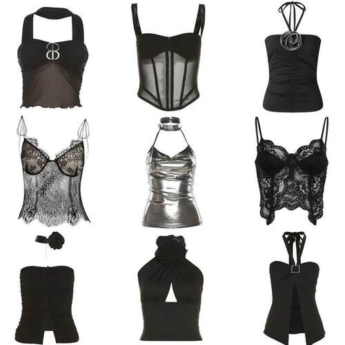 Maemukilabe E-girl Gothic Grunge Black Crop Top Vintage Wome