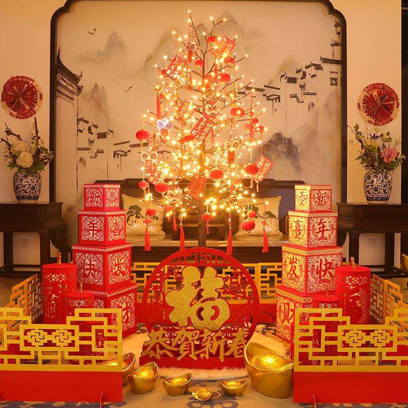 蛇年灯树彩灯装饰新年春节场景布置商场橱窗美陈银行堆头摆件套餐