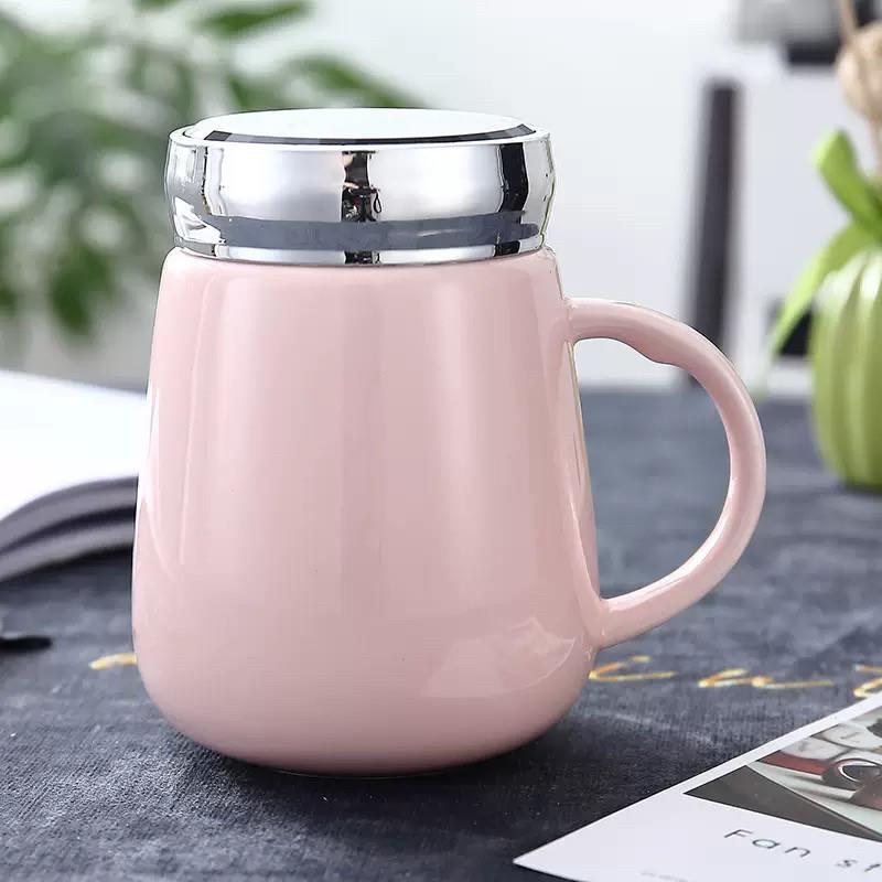 女神节简约可爱陶瓷杯子带盖子勺大容量水杯家用马克杯个性潮流情