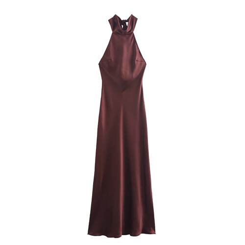 Women's long silk dress with hanging neck and collar
