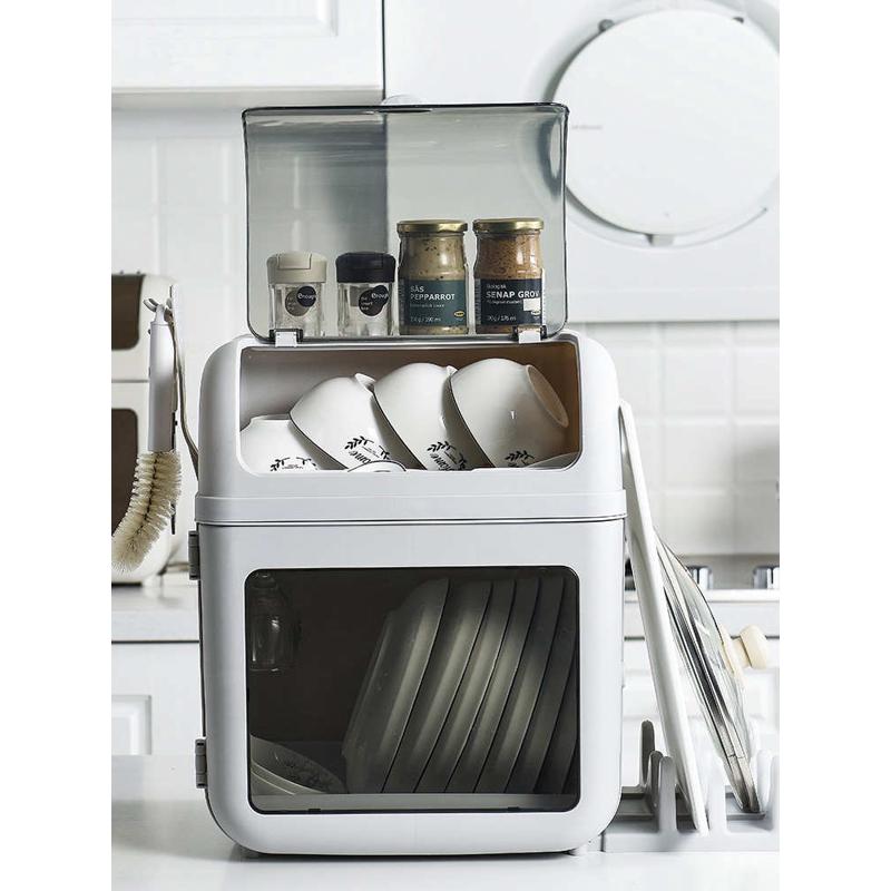 翻盖碗碟筷食品级塑料碗柜厨房沥水碗架收纳盒餐具置物架