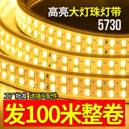 100米装led灯带条户外防水室外超亮三色变色黄暖光白光蓝220v泉熔