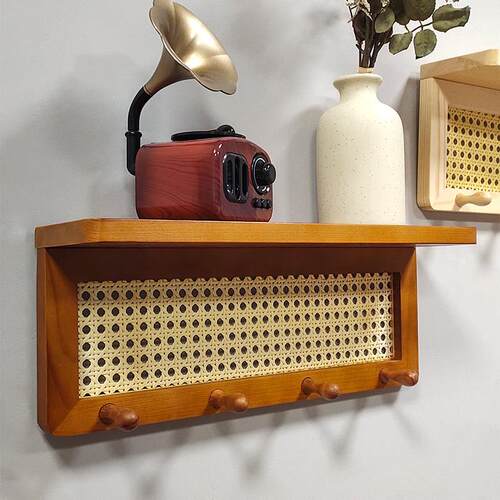 中古风玄关背景墙装饰创意软装收纳墙上置物架法式实木隔板壁挂件