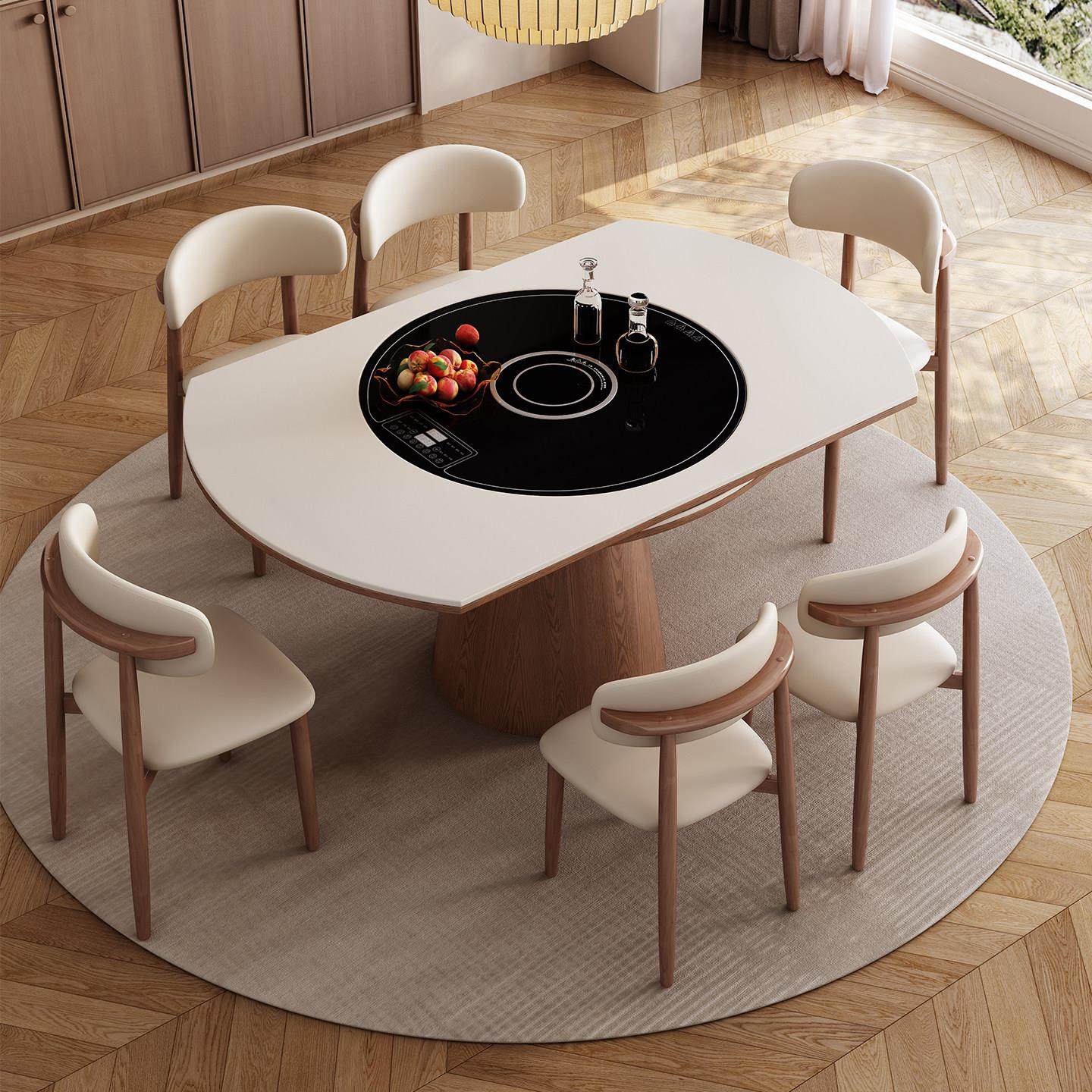 餐桌椅2025新款家用多功能岩板餐桌电磁炉火锅转盘伸缩实木变圆桌,住宅家具,岩板餐桌,淘宝优惠券,粉丝福利购,淘宝优惠卷
