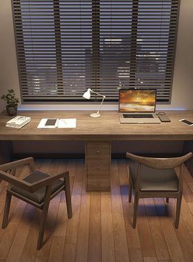 严实木双人书桌家wyy20241民宿写字台长条办公桌多用位带人选抽屉