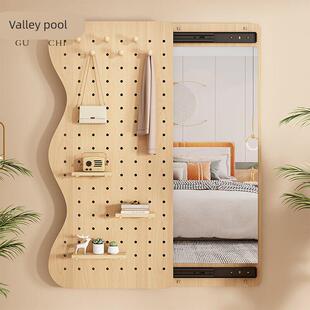 谷池波浪洞洞板穿衣镜隐藏式 推拉镜入户玄关隐藏试衣镜壁挂全身镜