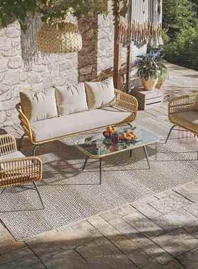 户外藤沙发椅创意庭院露台编花园藤防茶几PTC组合室外休闲防晒水