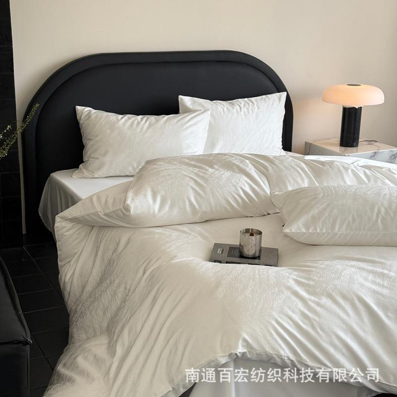 法式淡雅100S高支提花全棉四件套简约轻奢长绒棉纯棉被套床单床笠