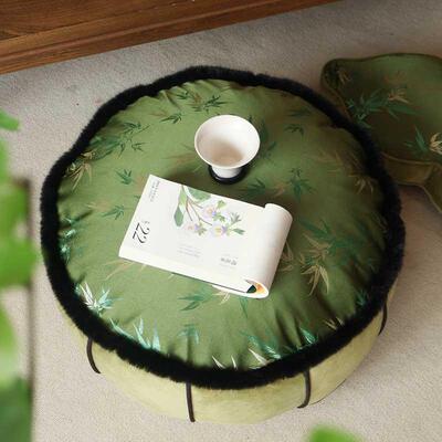 新中式墩子坐垫古风竹叶提中花家用客厅YD-293-沙发边凳懒人脚垫