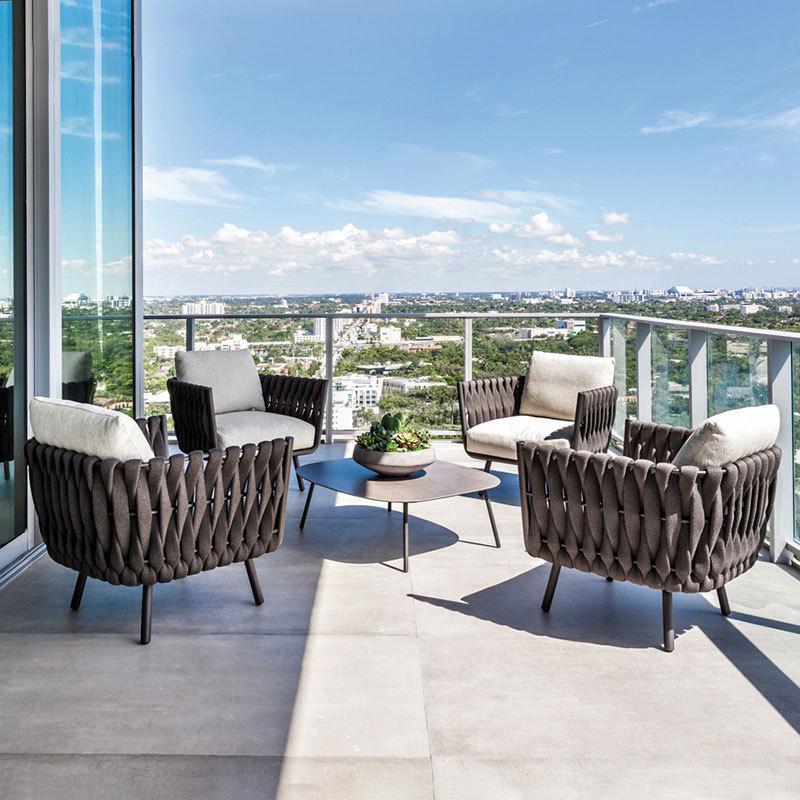 户外藤椅沙发设计师藤编北欧庭院花园阳台露台单人茶几防水家具