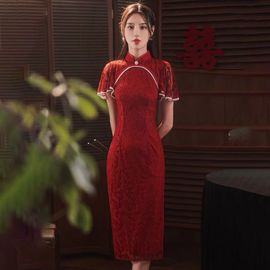 旗袍敬酒服新娘中式结婚订婚回门礼服连衣裙红色高级感显瘦遮手臂