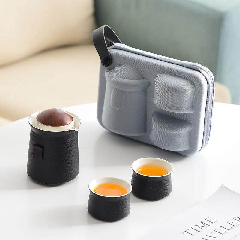 快客杯陶瓷泡茶杯便携式一壶二杯简易旅行茶具套装收纳包随身户外