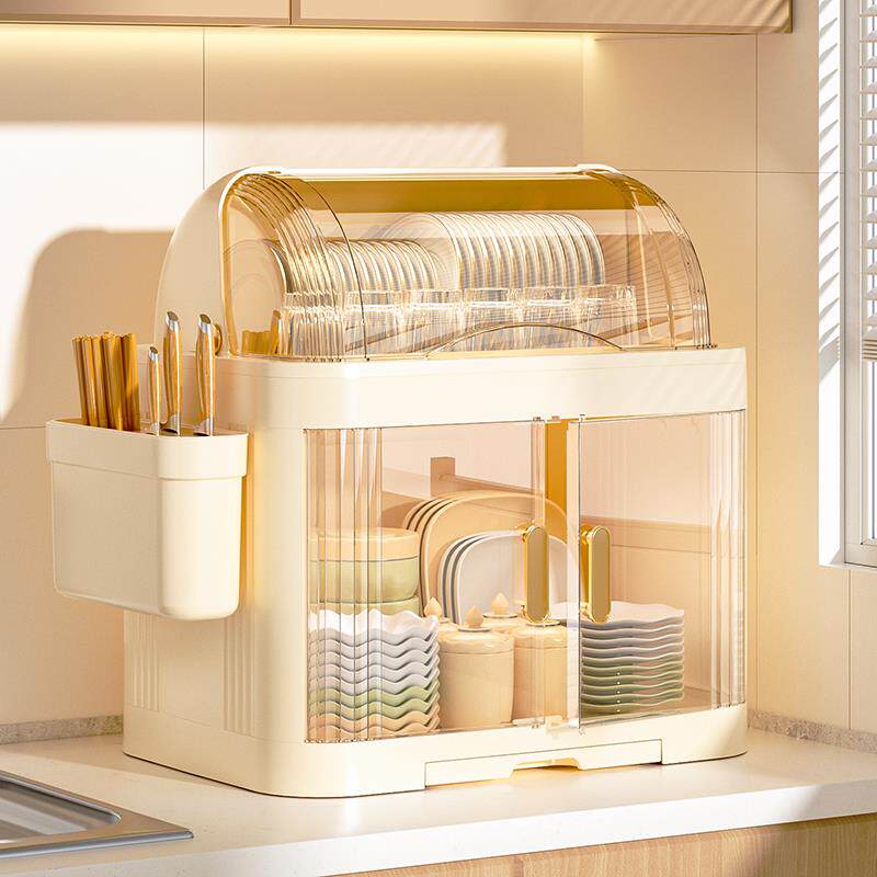 双层碗架沥水餐具碗碟收纳层架碗盘柜家用带盖子塑料碗箱厨房碗筷