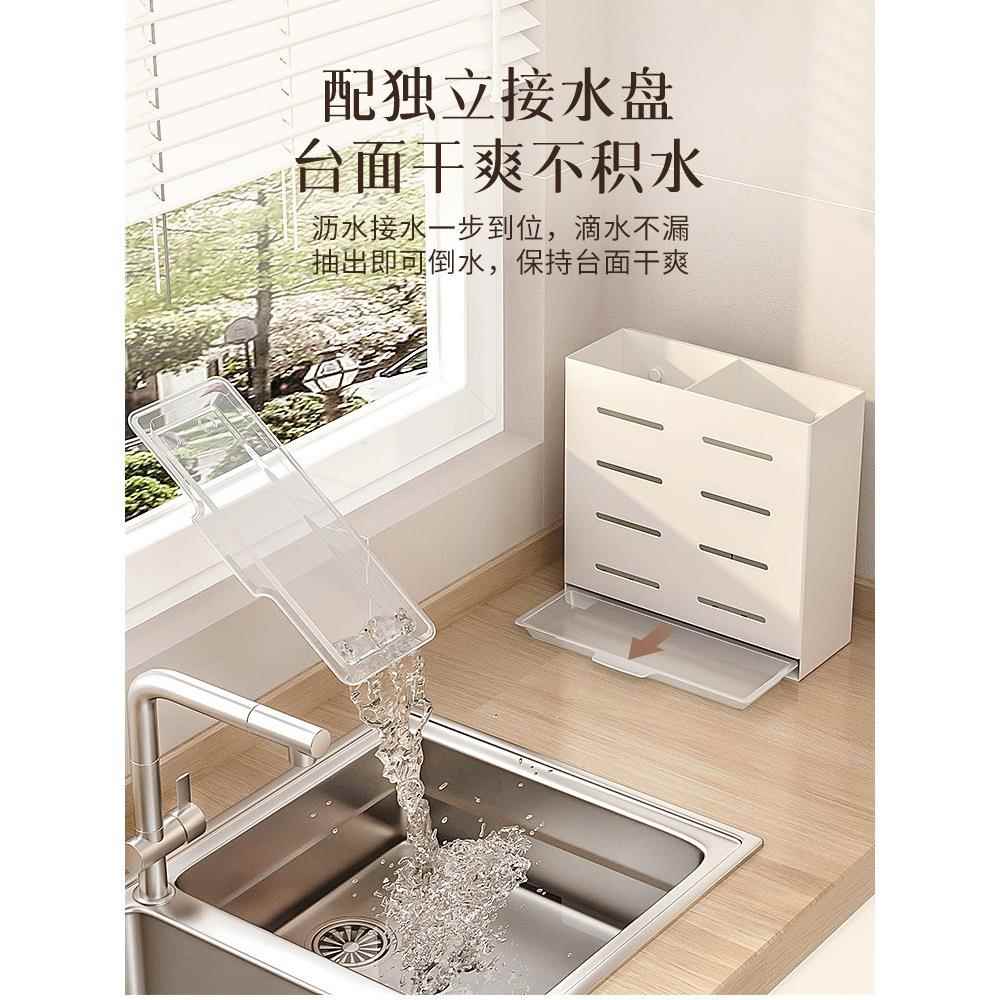 不锈钢筷笼家用壁挂厨房快子篓筷子筒勺子收纳盒免打孔沥水置物架