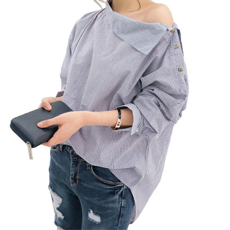 spring long irregularly collared women tops korean blouses