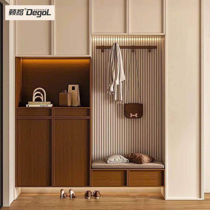 顿格法式实木入户玄关鞋柜挂衣区换鞋凳多功能柜一体靠墙全屋定制,全屋定制,定制玄关柜,淘宝优惠券,粉丝福利购,淘宝优惠卷