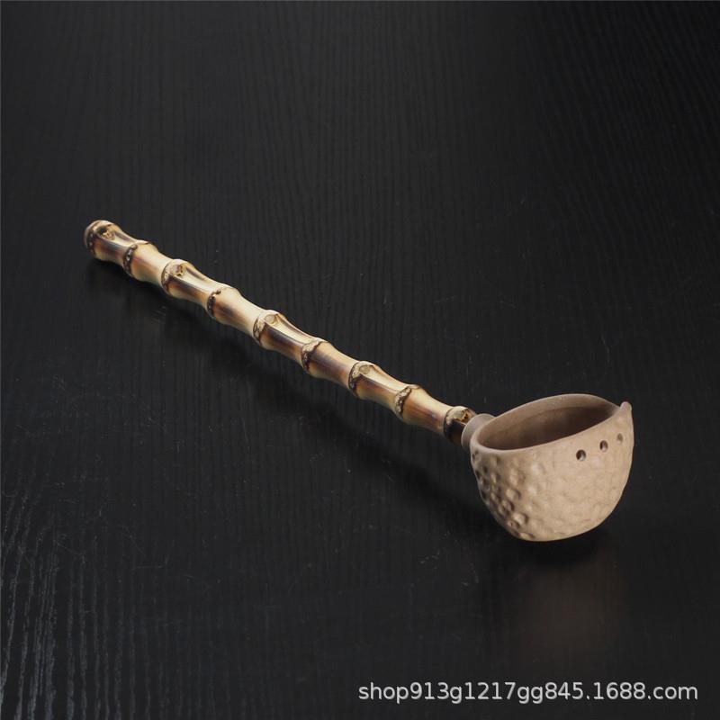 新款直销麦饭石陶干泡碗分茶勺日式煮茶器功夫茶具长柄竹舀水茶匙