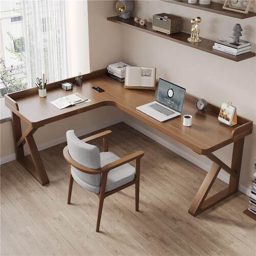全实木转角书桌卧室家用l型电脑桌学生双人学习写字拐角办公桌子