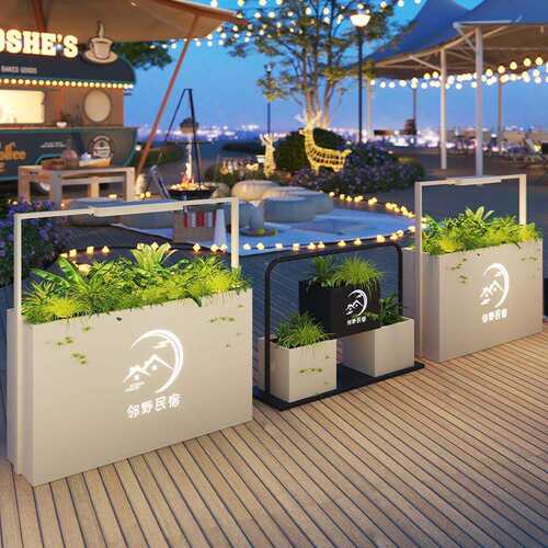 不锈钢太阳能发光花箱种植箱奶茶店隔断外摆花槽围栏花坛发光款