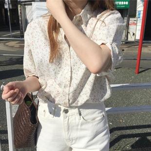 loose short sleeve top lapel floral Womens shirt