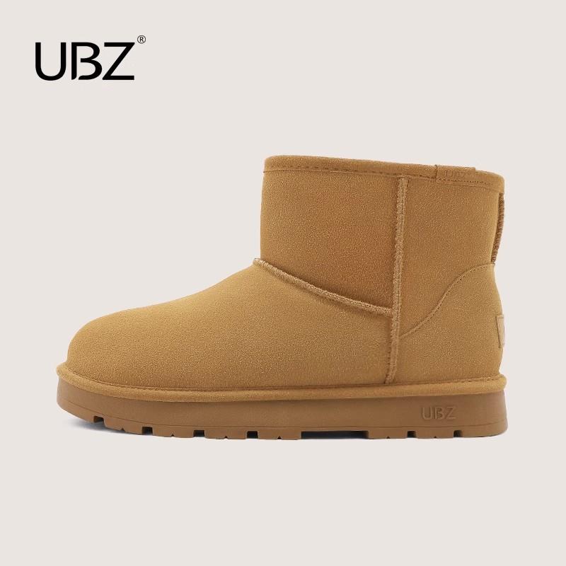 正品UBZ 防水雪地靴男短面筒2024季新款冬加绒加厚滑东防北灰色包