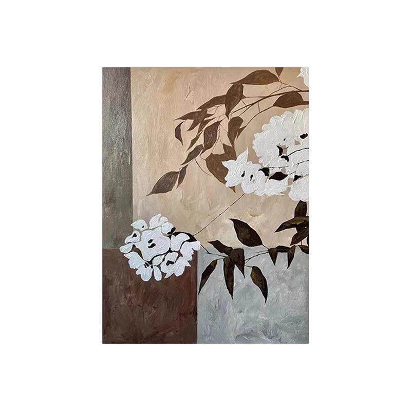 手绘肌理画艺术复古花卉装饰画玄关竖版客厅中古风挂画餐厅画书房