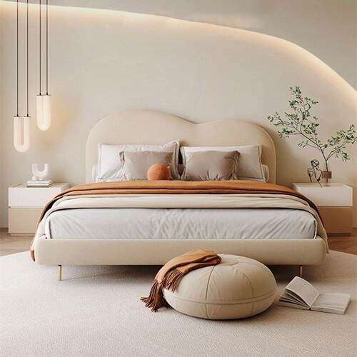 fLE北欧奶油风布艺床现代简约网红云朵床意式极简科技布床儿童床