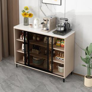 移门餐边柜厨房小户型家用多功能实木架子桌面靠墙一体储物置物架