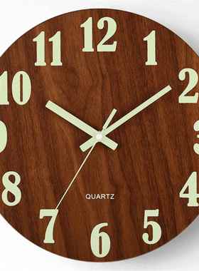 8英寸夜光挂钟静音木纹钟表中纤板荧光时钟亚马逊跨境石英钟