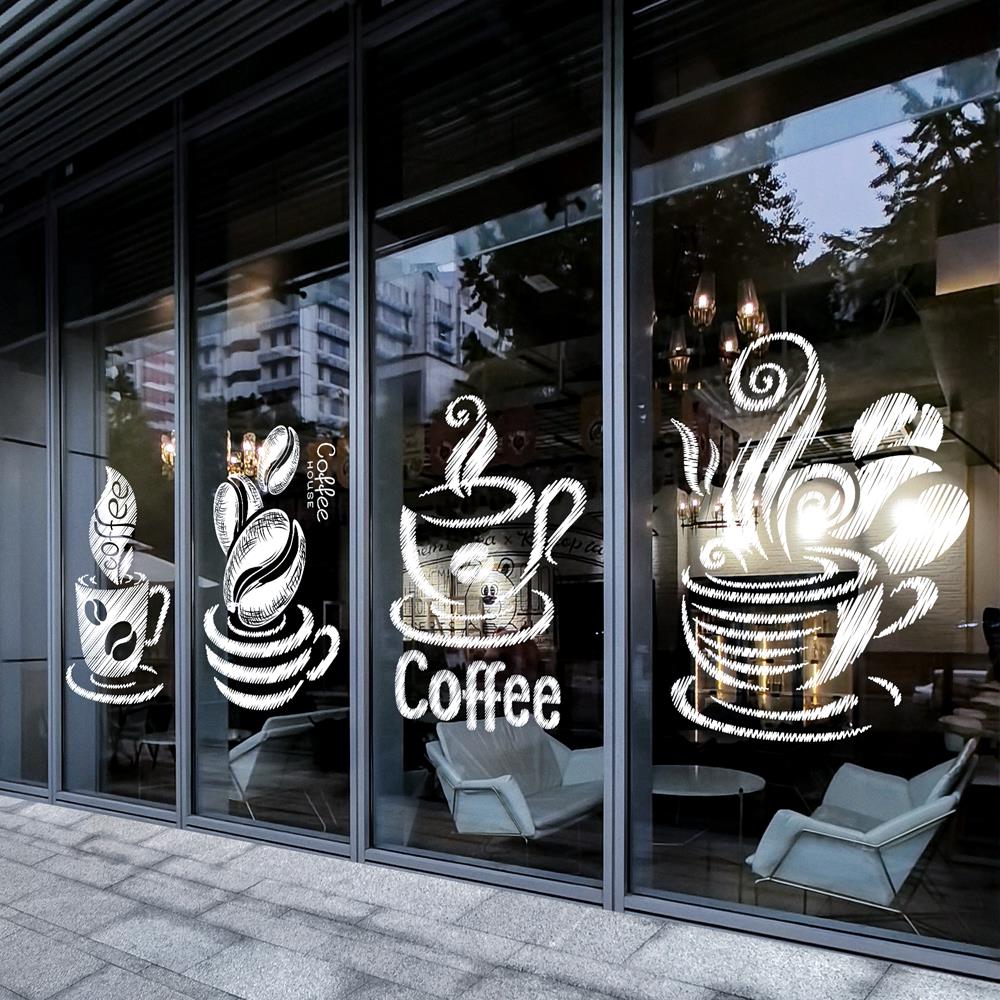 创意手绘咖啡玻璃橱窗贴纸咖啡店饮品店餐厅橱窗装饰玻璃静电贴膜
